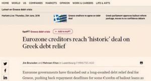 Financial Times: «Ιστορική συμφωνία για την ελάφρυνση του ελληνικού χρέους»