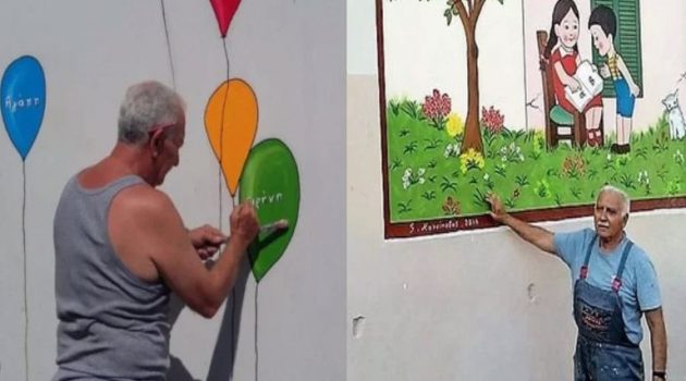 Πάτρα: Παππούς ζωγραφίζει εθελοντικά τα σχολεία της πόλης (Photos)