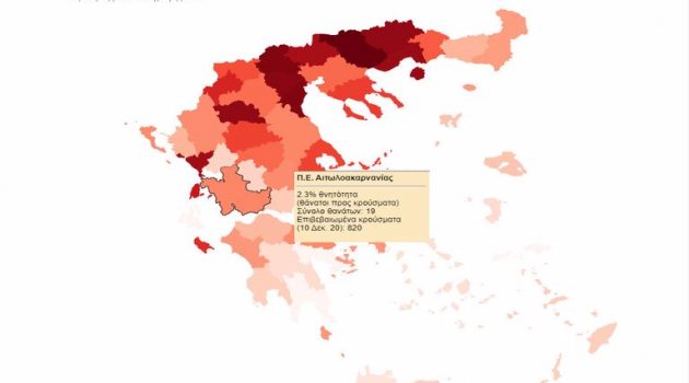 Αιτωλοακαρνανία: Θνητότητα 2,3% από Covid-19