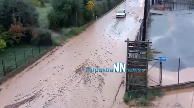 Ναύπακτος: Η έντονη βροχόπτωση «ξεχείλισε» τον Τζάβαρη – Έκλεισε ο δρόμος (Videos)