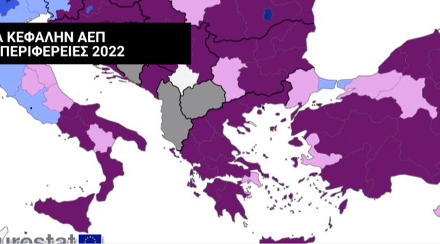 Κάτω από τον μέσο όρο της Ε.Ε. το κατά κεφαλήν ΑΕΠ στις περιφέρειες της Ελλάδας