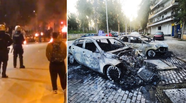 Πανεπιστημιούπολη: Κουκουλοφόροι πέταξαν μολότοφ σε Aστυνομικούς, έκαψαν οχήματα (Videos)