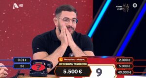 Στο «Deal» ο Πρωταθλητής Πάλης Άγγελος Κούκλαρης σταμάτησε νωρίς στις 5.500 ενώ στο κουτί του είχε τις 40 χιλιάδες!