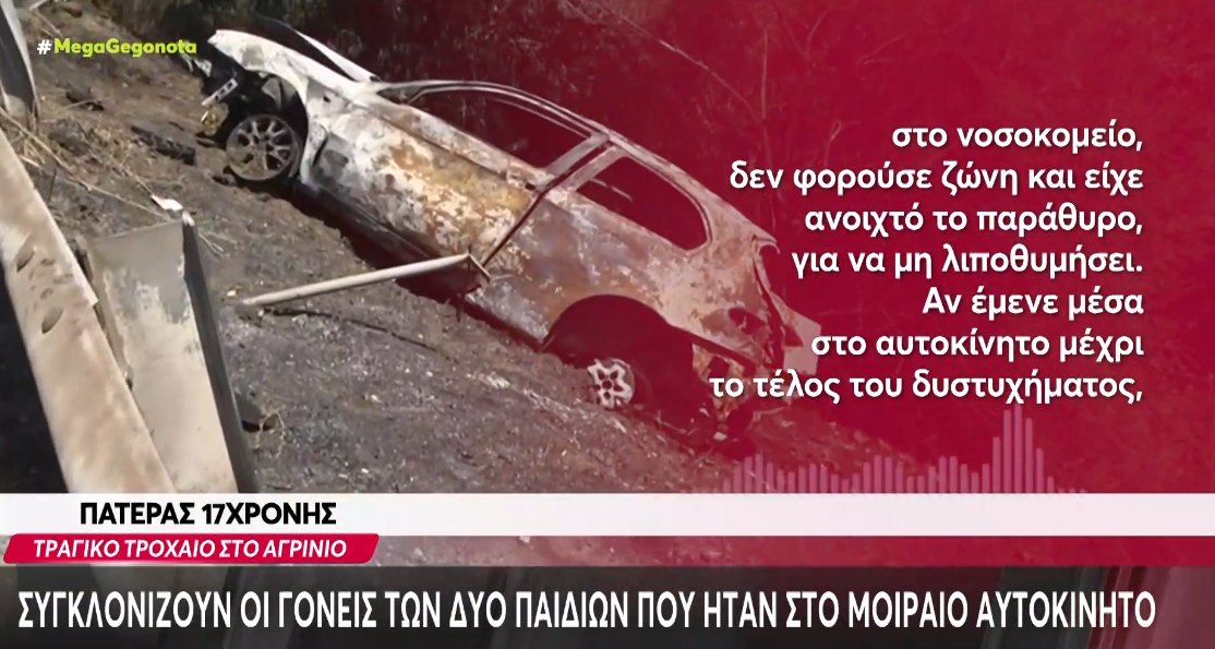 Για το θανατηφόρο τροχαίο στο Αγρίνιο ο πατέρας της 17χρονης δήλωσε στο Mega Channel πως «αν φορούσε ζώνη δε θα προλάβαινε να σωθεί».