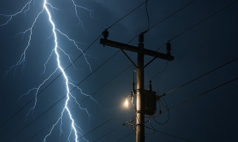 Στο Μεσολόγγι με αφορμή την κακοκαιρία σημειώθηκε πτώση κεραυνού σε κολώνα του Δ.Ε.Δ.Δ.Η.Ε. στο κέντρο της Ιερής Πόλης.