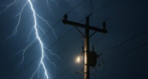 Στο Μεσολόγγι με αφορμή την κακοκαιρία σημειώθηκε πτώση κεραυνού σε κολώνα του Δ.Ε.Δ.Δ.Η.Ε. στο κέντρο της Ιερής Πόλης.