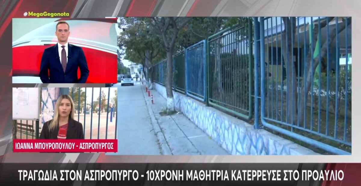 Ασύλληπτη τραγωδία σημειώθηκε στον Ασπρόπυργο την 31η Οκτωβρίου όταν 10χρονη κατέρρευσε στο προαύλιο του Δημοτικού Σχολείου που φοιτούσε.
