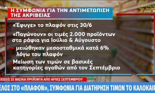 Τα Βασικά Προϊόντα απασχολούν κάθε νοικοκυριό, έρχονται μειώσεις από αρχές Σεπτεμβρίου - Τέλος στο «πλαφόν», συμφωνία για διατήρηση τιμών το καλοκαίρι.